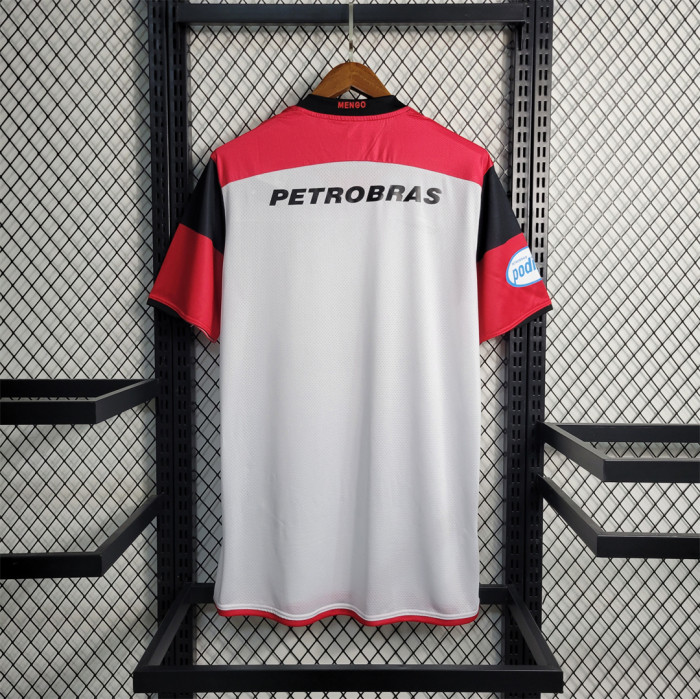 with Sponor Logo+Sleeve Patch Retro Shirt 2008 Flamengo Away White Vintage Soccer Jersey