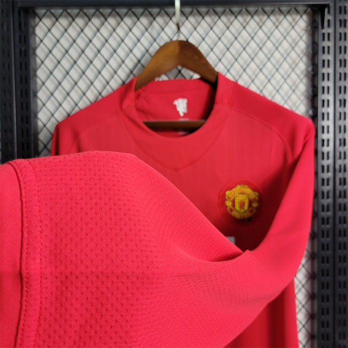 with Front Lettering Retro Jersey Long Sleeve 2007-2008 Manchester United Champions League Home Soccer Jersey