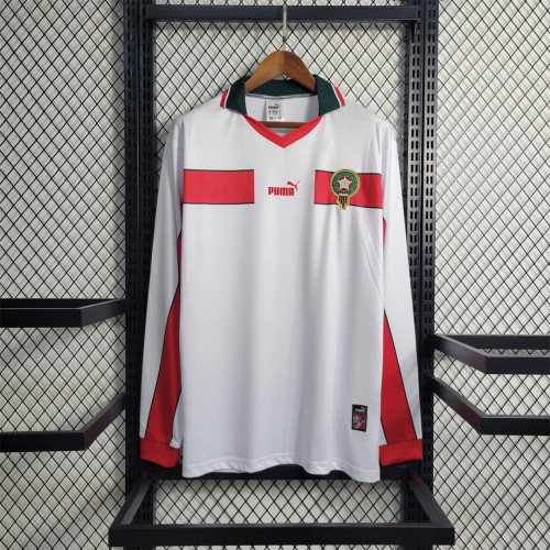 Long Sleeve Retro Jersey 1998 Morocco Away White Soccer Jersey Vintage Football Shirt