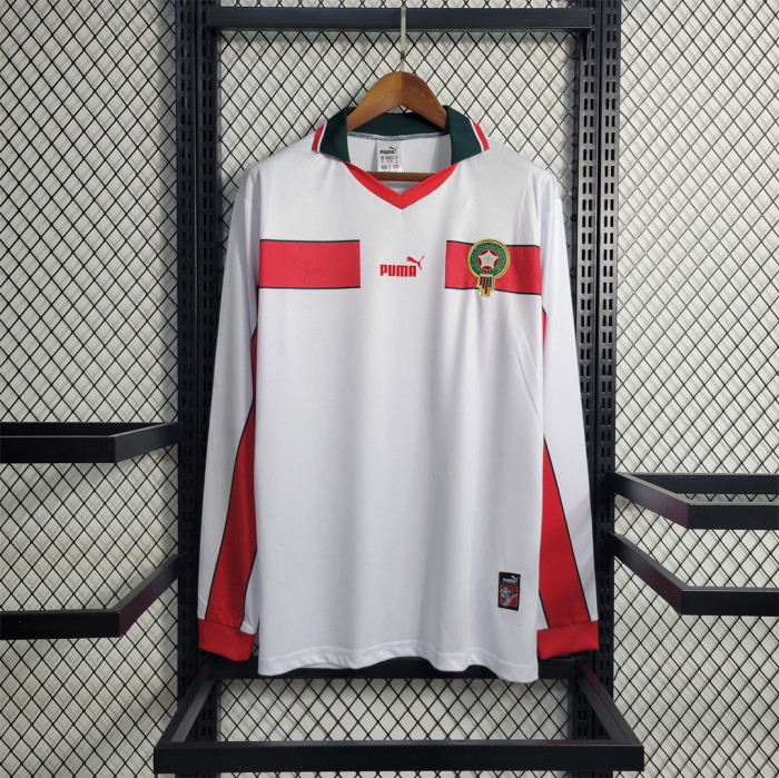 Long Sleeve Retro Jersey 1998 Morocco Away White Soccer Jersey Vintage Football Shirt