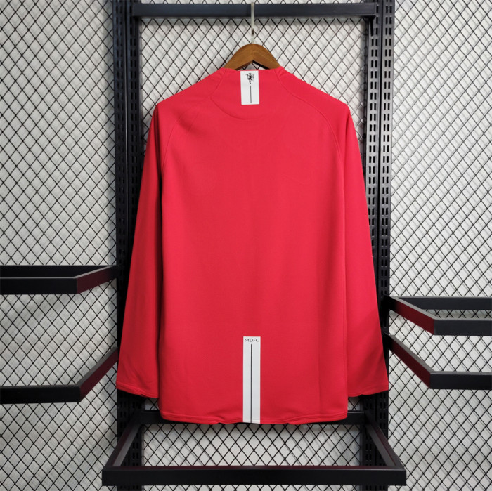 with Front Lettering Retro Jersey Long Sleeve 2007-2008 Manchester United Champions League Home Soccer Jersey