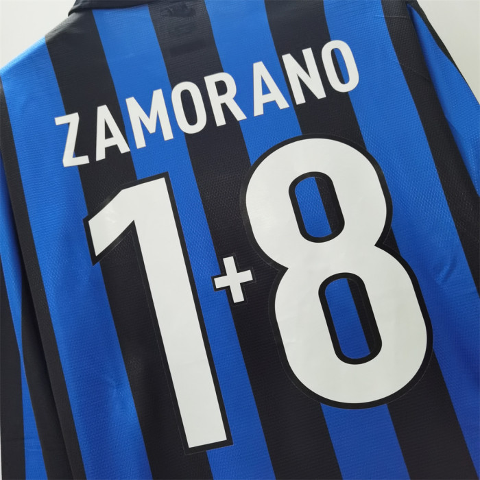with UCL Patch Retro Jersey Long Sleeve 1998-1999 Inter Milan 1+8 ZAMORANO Home Soccer Jersey Vintage Maillot de Foot