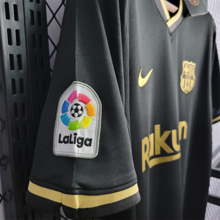 with Laliga Patch Retro Jersey 2020-2021 Barcelona Third Away Black Home Soccer Jersey Vintage Football Shirt