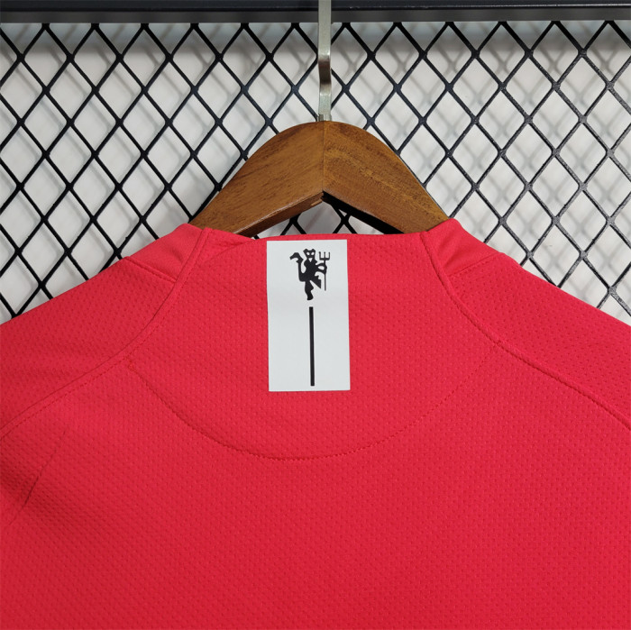 with Front Lettering Retro Jersey Long Sleeve 2007-2008 Manchester United Champions League Home Soccer Jersey