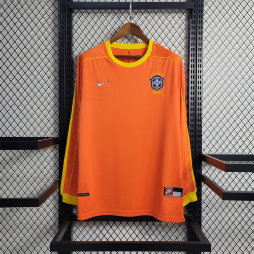 Retro Jersey Long Sleeve 1998 Brazil Orange Goalkeeper Soccer Jersey Vintage Camisetas de Futbol