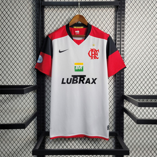 with Sponor Logo+Sleeve Patch Retro Shirt 2008 Flamengo Away White Vintage Soccer Jersey
