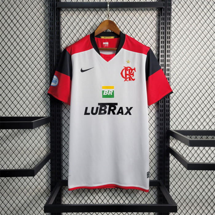 with Sponor Logo+Sleeve Patch Retro Shirt 2008 Flamengo Away White Vintage Soccer Jersey