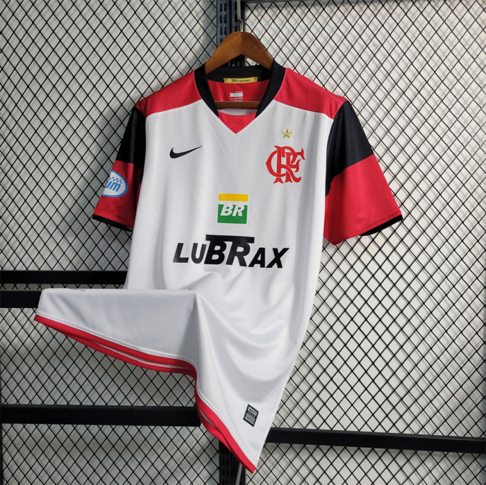 with Sponor Logo+Sleeve Patch Retro Shirt 2008 Flamengo Away White Vintage Soccer Jersey