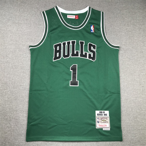 Mitchell&ness 2008-09 Chicago Bulls Green Basketball Shirt 1 Rose Classic NBA Jersey