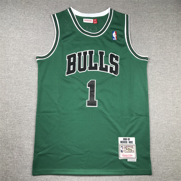 Mitchell&ness 2008-09 Chicago Bulls Green Basketball Shirt 1 Rose Classic NBA Jersey