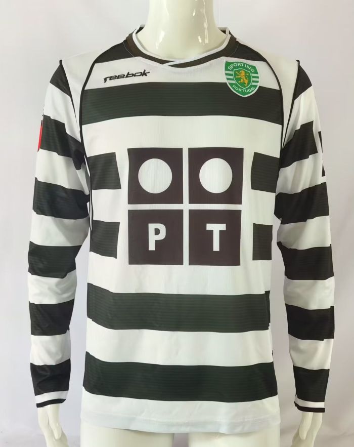 Long Sleeve Retro Jersey 2001-2002 Sporting Lisbon Home Soccer Jersey Vintage Football Shirt