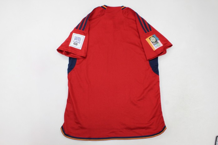 with Front Lettering+Patch SPAIN 2023 Football Women's World Cup Final Match Home Soccer Jersey