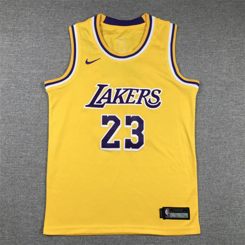 Round Neck Youth Kids Basketball Shirt Los Angeles Lakers 23 JAMES Yellow NBA Jersey