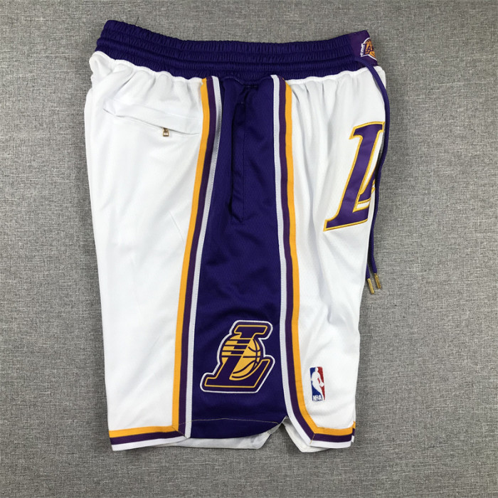 with Pocket Los Angeles Lakers NBA Shorts White Basketball Shorts