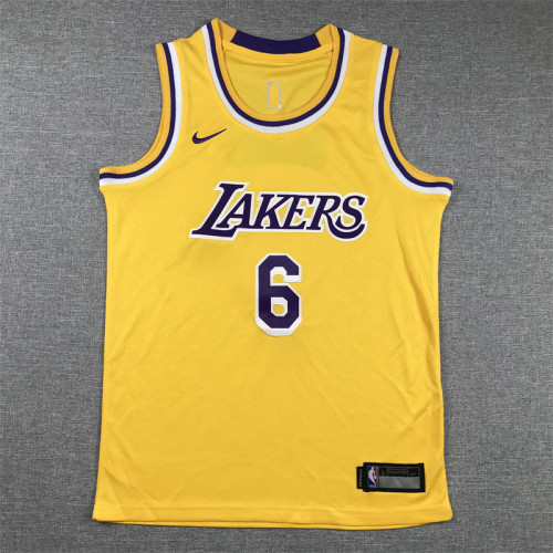 Round Neck Youth Kids Basketball Shirt Los Angeles Lakers 6 JAMES Yellow NBA Jersey