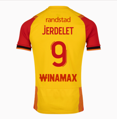 with All Sponor Logos jERDELETE 9 Maillot Lens Fan Version 2023-2024 RC Lens Home Soccer Jersey