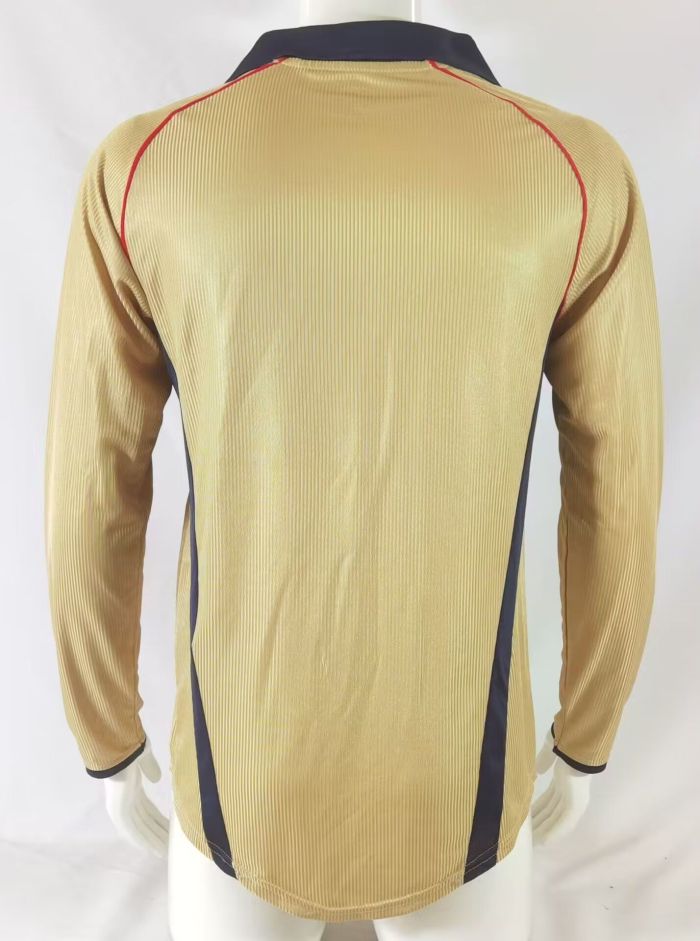 Long Sleeve Retro Jersey 2001-2002 Arsenal Away Gold Soccer Jersey Vintage Football Shirt