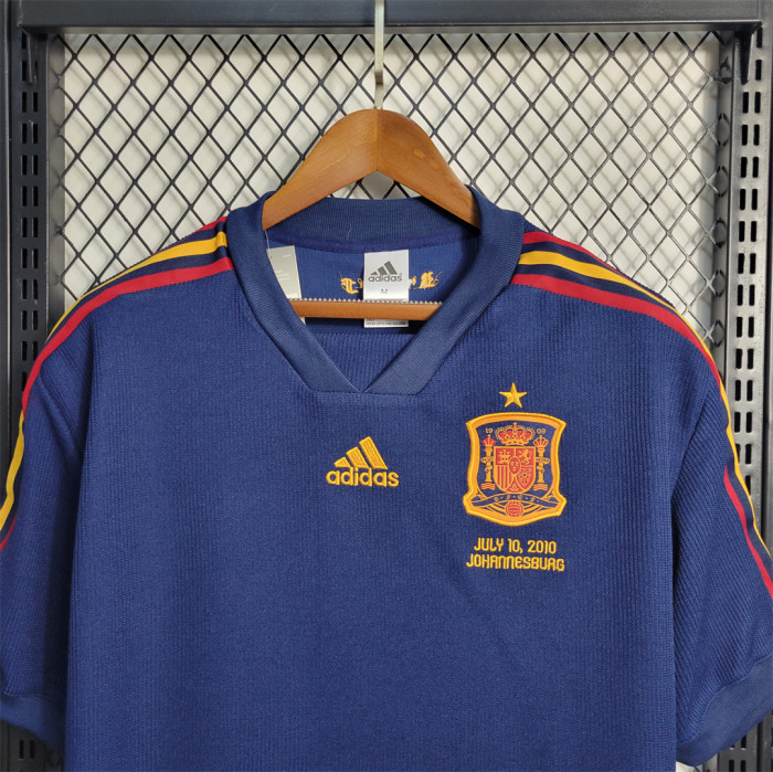 with Front Lettering Retro Jersey Spain 2010 Away Dark Blue Soccer Jersey
