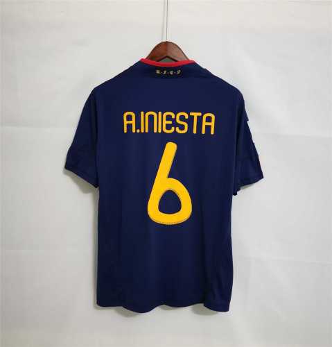 with World Cup Patch+Front Lettering Retro Jersey 2010 Spain A.INIESTA 6 Away Dark Blue Soccer Jersey