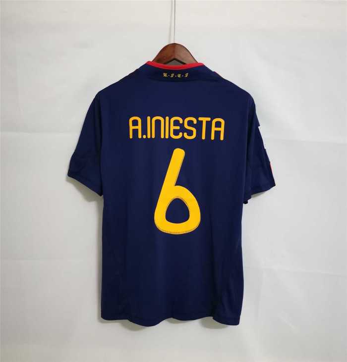 with World Cup Patch+Front Lettering Retro Jersey 2010 Spain A.INIESTA 6 Away Dark Blue Soccer Jersey