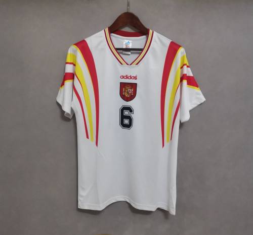Retro Jersey 1996 Spain 6 R.HIERRO Away White Vintage Soccer Jersey