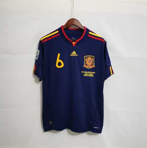 with World Cup Patch+Front Lettering Retro Jersey 2010 Spain A.INIESTA 6 Away Dark Blue Soccer Jersey