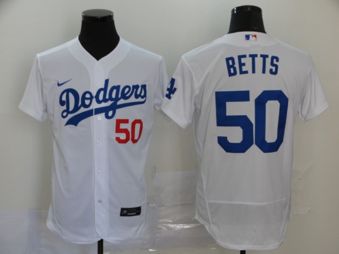 Dodgers 50 BETTS White 2023 MLB Champions Flexbase Jerseys