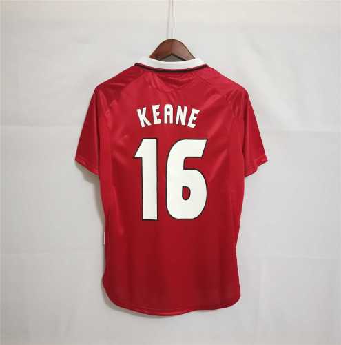 with Front Lettering Retro Jersey 1999-2000 Manchester United KEANE 16 Home Red Soccer Jersey