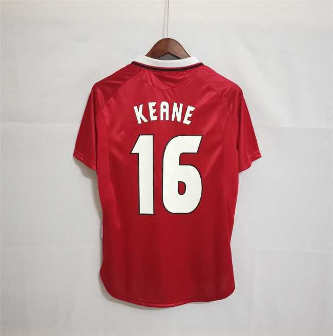 with Front Lettering Retro Jersey 1999-2000 Manchester United KEANE 16 Home Red Soccer Jersey