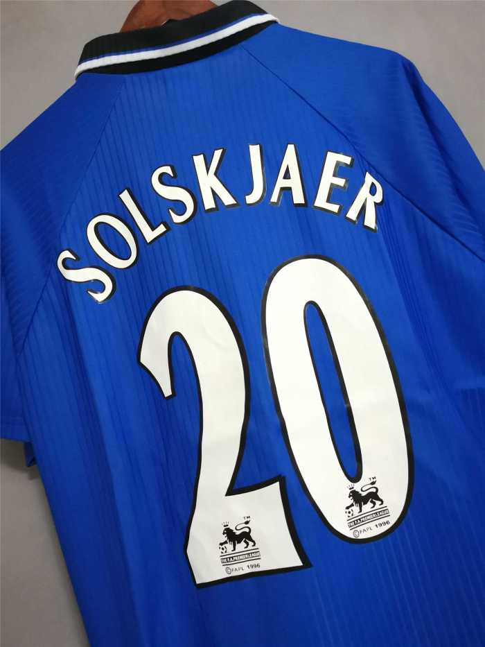 Retro Jersey 1996-1998 Manchester United SOLSKJAER 20 Third Away Blue Soccer Jersey Man Utd Vintage Football Shirt