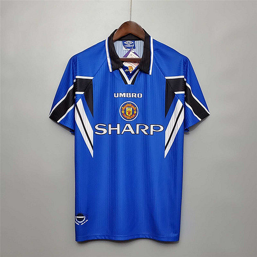 Retro Jersey 1996-1998 Manchester United SOLSKJAER 20 Third Away Blue Soccer Jersey Man Utd Vintage Football Shirt