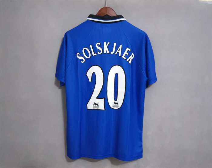 Retro Jersey 1996-1998 Manchester United SOLSKJAER 20 Third Away Blue Soccer Jersey Man Utd Vintage Football Shirt