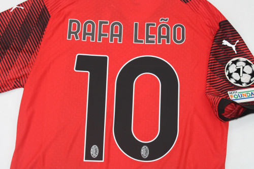 with UCL Patch Rafa Leão 10 Shirt Fan Version 2023-2024 AC Milan Home Soccer Jersey
