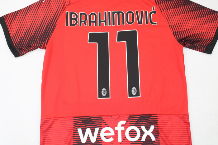IBRAHIMOVIC 11 Shirt Fan Version 2023-2024 AC Milan Home Soccer Jersey