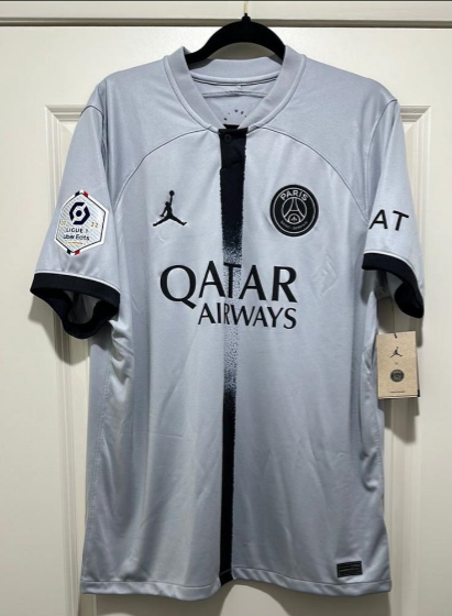 with Ligue 1 Patch Maillot PSG Retro Jersey 2022-2023 Paris Saint-Germain Away Grey Soccer Jersey Vintage Football Shirt