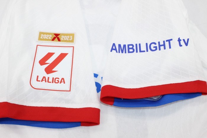 with Champions+LALIGA Patch Fan Version 2023-2024 Barcelona PEDRI 8 Away White Soccer Jersey