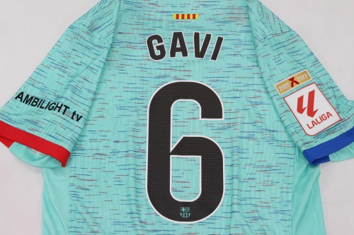 with Champions+LALIGA Patch GAVI 6 Barca Camiseta de Futbol 2023-24 Fan Version Barcelona Third Away Soccer Jersey