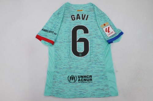 with Champions+LALIGA Patch GAVI 6 Barca Camiseta de Futbol 2023-24 Fan Version Barcelona Third Away Soccer Jersey