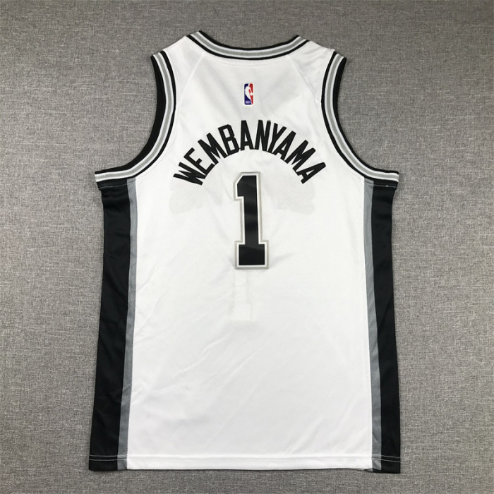 Youth San Antonio Spurs 1 WEMBANYAMA White NBA Jersey Kids Basketball Shirt