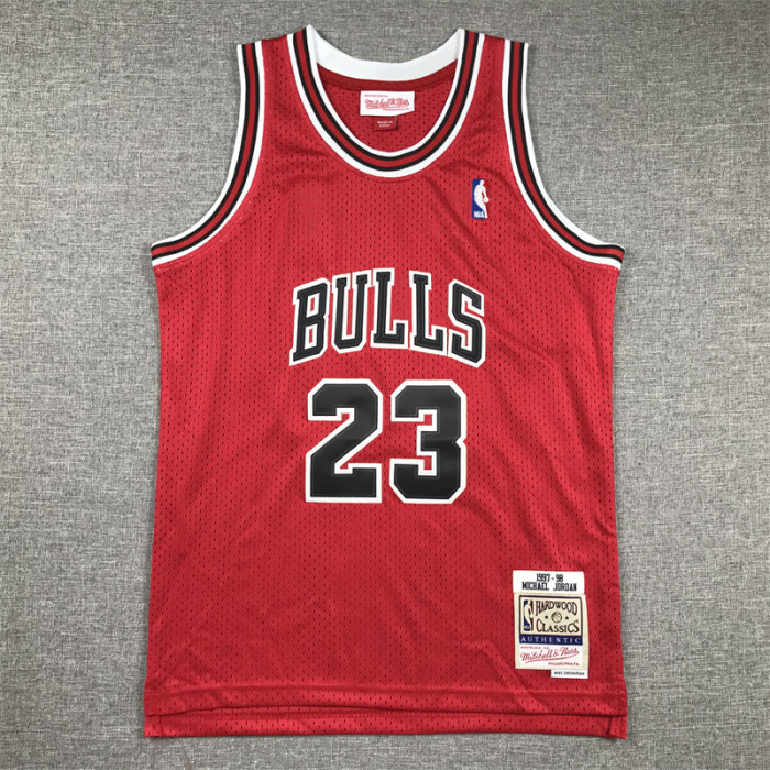 Youth Mitchell&ness 1997-98 Chicago Bulls Red Basketball Shirt 23 JORDAN Classic Kids NBA Jersey