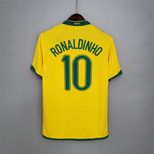 Retro Jersey 2006 Brazil RONALDINHO 10 Home Soccer Jersey Vintage Brasil Camisetas de Futbol