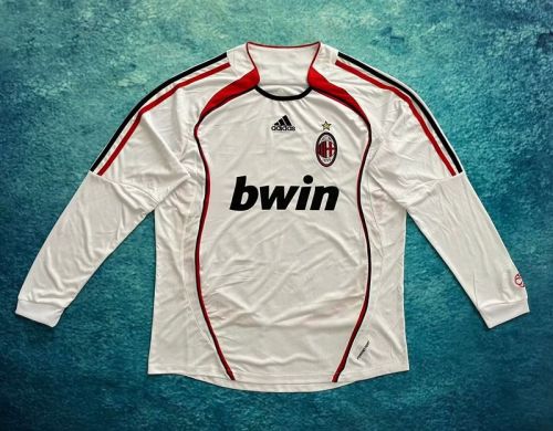 Long Sleeve Retro Jersey 2006-2007 AC Milan Away White Soccer Jersey