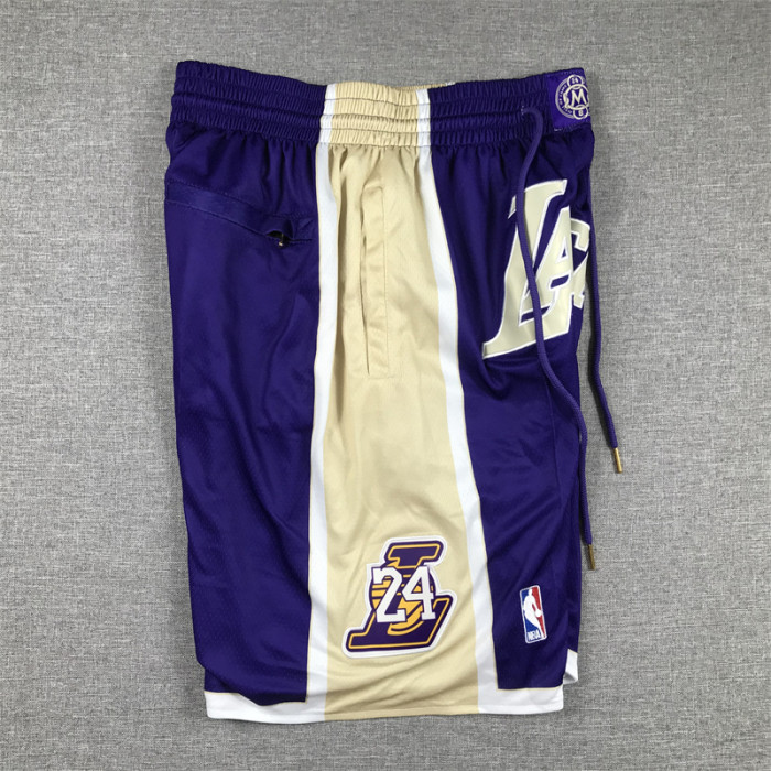 with Pocket Los Angeles Lakers 24 Kobe Bryant NBA Shorts Purple Basketball Hall of Fame Shorts
