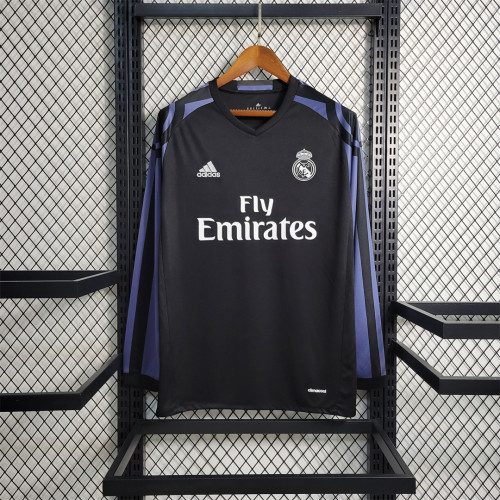 Long Sleeve Retro Jersey 2016-2017 Real Madrid Ronaldo 7 Third Away Black Soccer Jersey Vintage Real Camisetas de Futbol