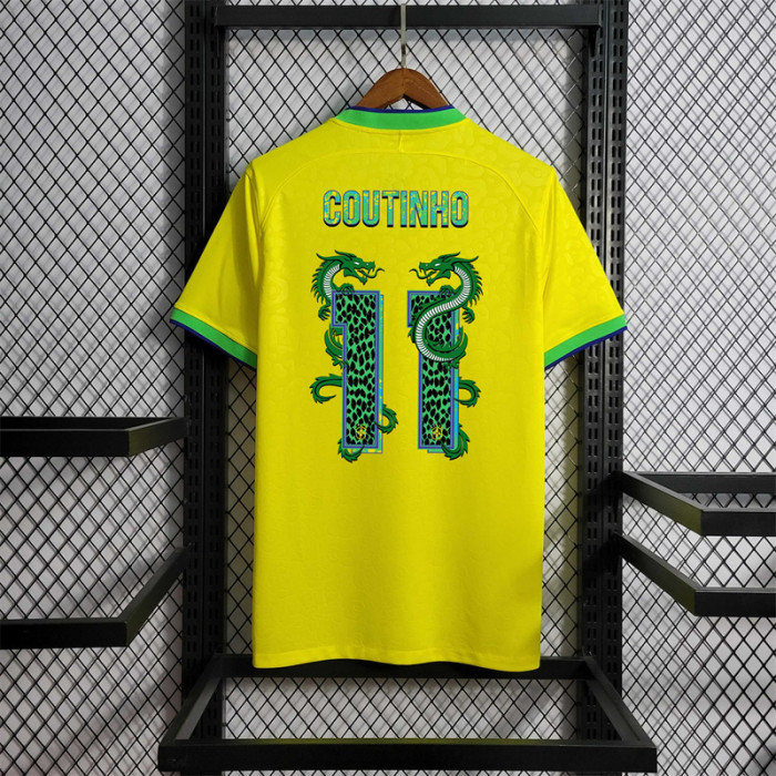 with Special Fonts Fans Version 2022 World Cup Brazil Home Soccer Jersey T.Silva 3 Ronaldo 9 Neymar Jr 10 Coutinho 11 E.militao 14 Vini Jr. 20 Football Shirt