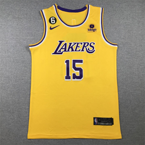 Round Neck Los Angeles Lakers 15 REAVES Yellow NBA Jersey Basketball Shirt