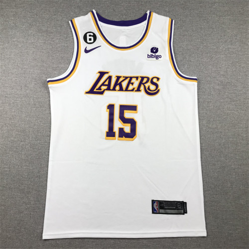 Round Neck Los Angeles Lakers 15 REAVES White NBA Jersey Basketball Shirt