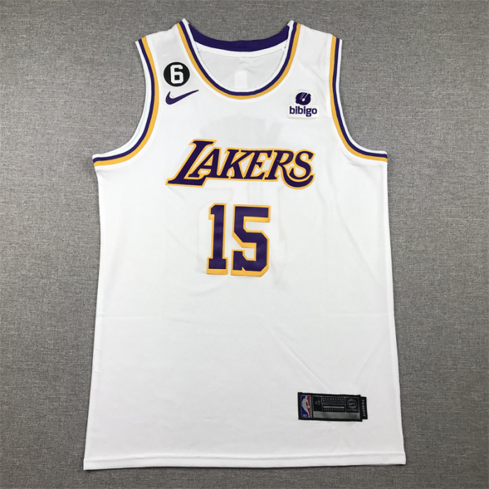 Round Neck Los Angeles Lakers 15 REAVES White NBA Jersey Basketball Shirt