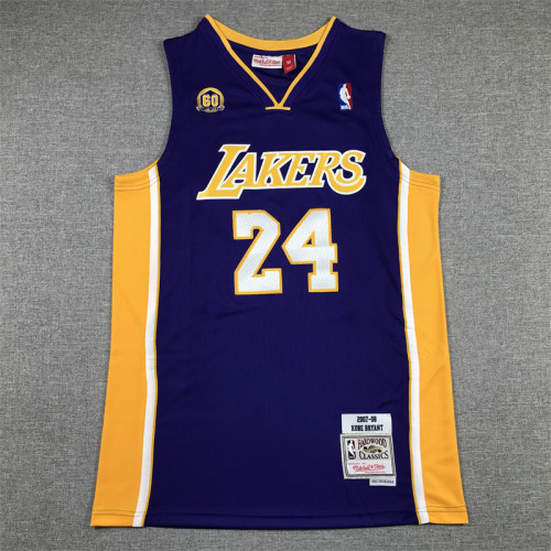 Mitchell&ness 2007-08 Los Angeles Lakers 24 Kobe Bryant 60 years Basketball Shirt V-Neck Purple NBA Jersey