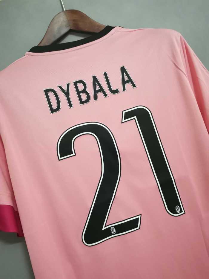 Retro Jersey 2015-2016 Juventus DYBALA 21 Away Pink Soccer Jersey Vintage Football Shirt